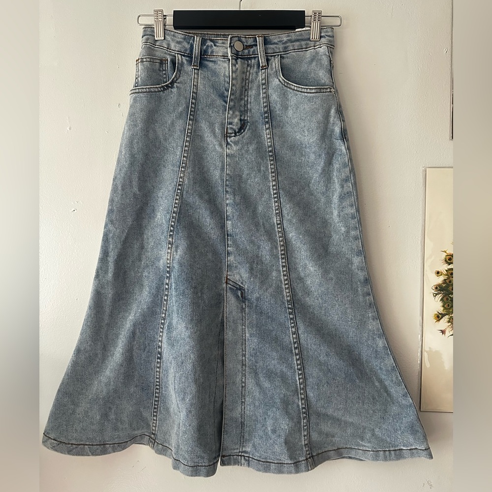 Light Wash Midi Denim Skirt